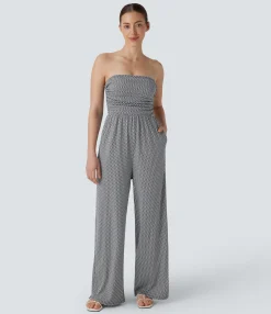 Jumpsuits<HALARA Adjustable & Removable Strap Ruched Pocket Plaid Casual Jumpsuit