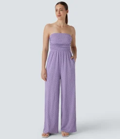 Jumpsuits<HALARA Adjustable & Removable Strap Ruched Pocket Plaid Casual Jumpsuit
