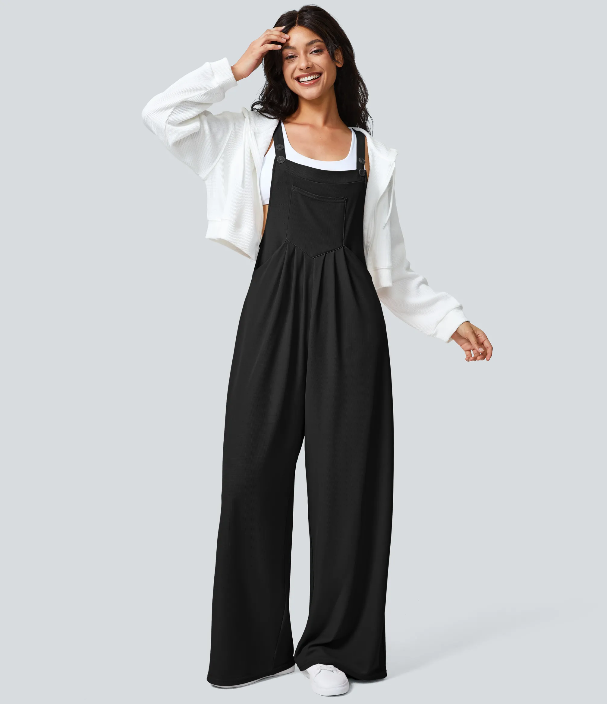 Jumpsuits<HALARA Adjustable Strap Button Multiple Pockets Waffle Casual Overalls