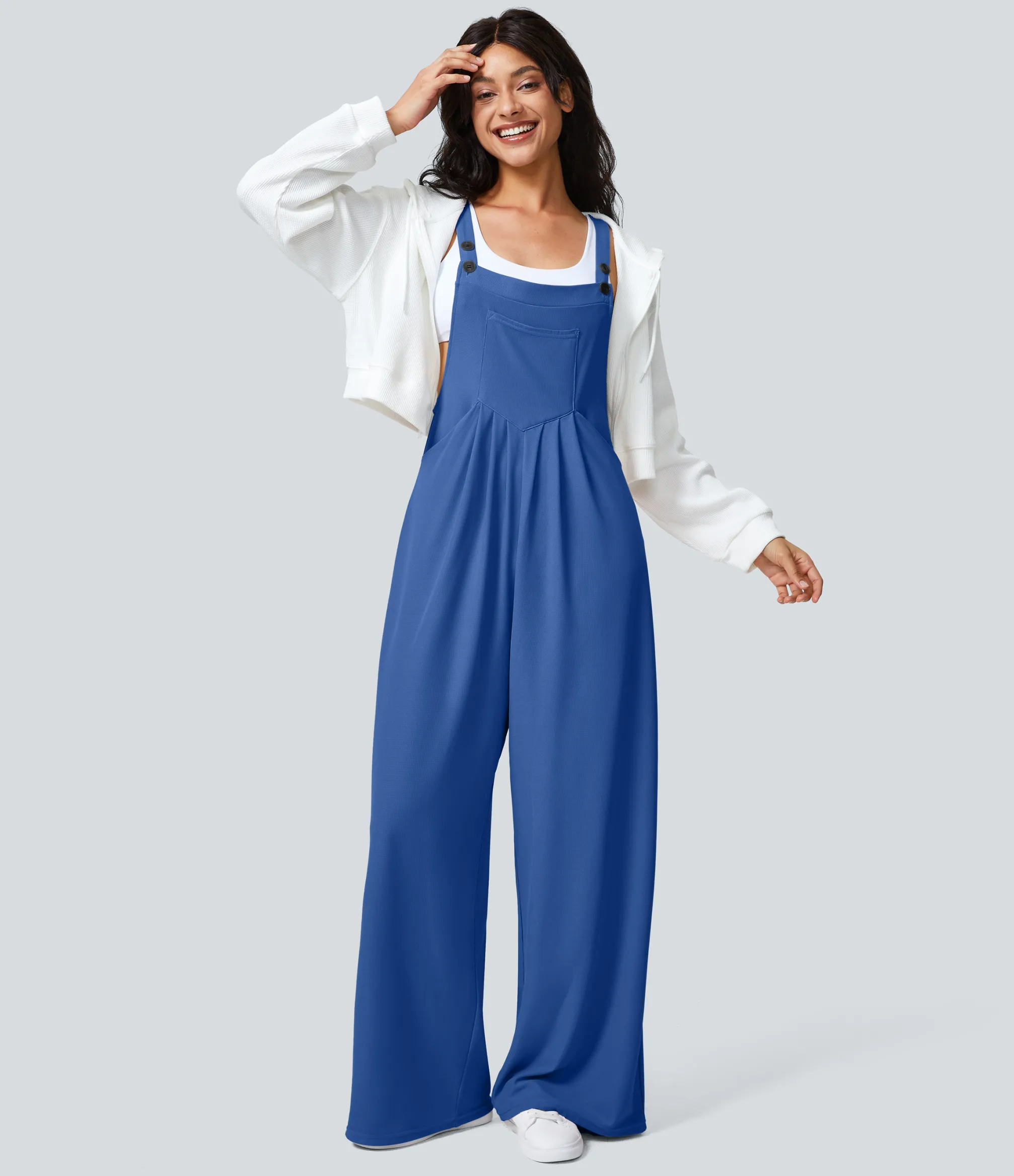 Jumpsuits<HALARA Adjustable Strap Button Multiple Pockets Waffle Casual Overalls
