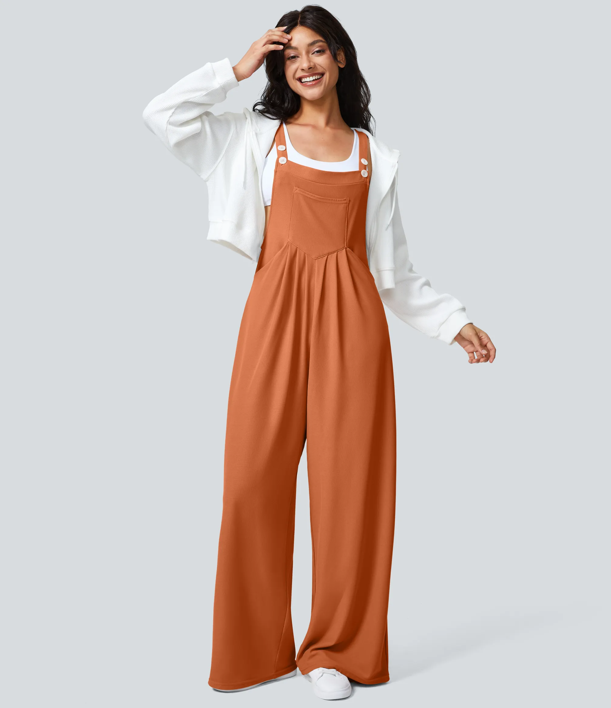 Jumpsuits<HALARA Adjustable Strap Button Multiple Pockets Waffle Casual Overalls
