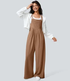 Jumpsuits<HALARA Adjustable Strap Button Multiple Pockets Waffle Casual Overalls