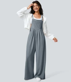 Jumpsuits<HALARA Adjustable Strap Button Multiple Pockets Waffle Casual Overalls