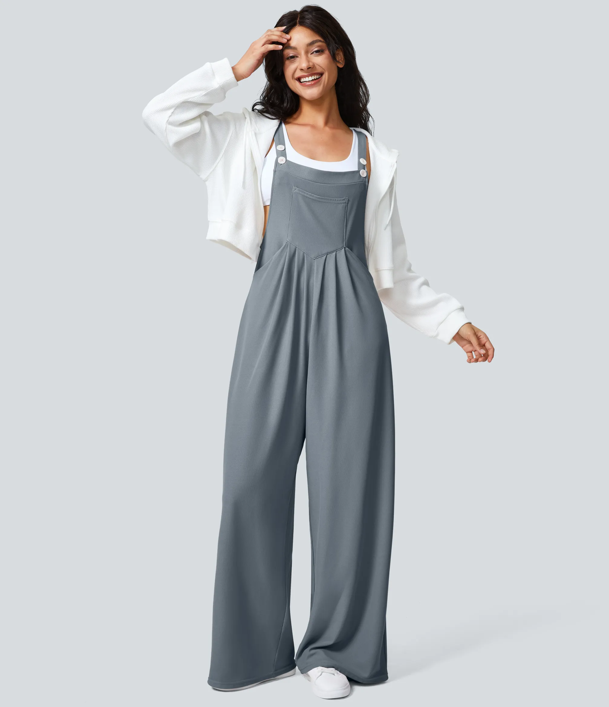 Jumpsuits<HALARA Adjustable Strap Button Multiple Pockets Waffle Casual Overalls