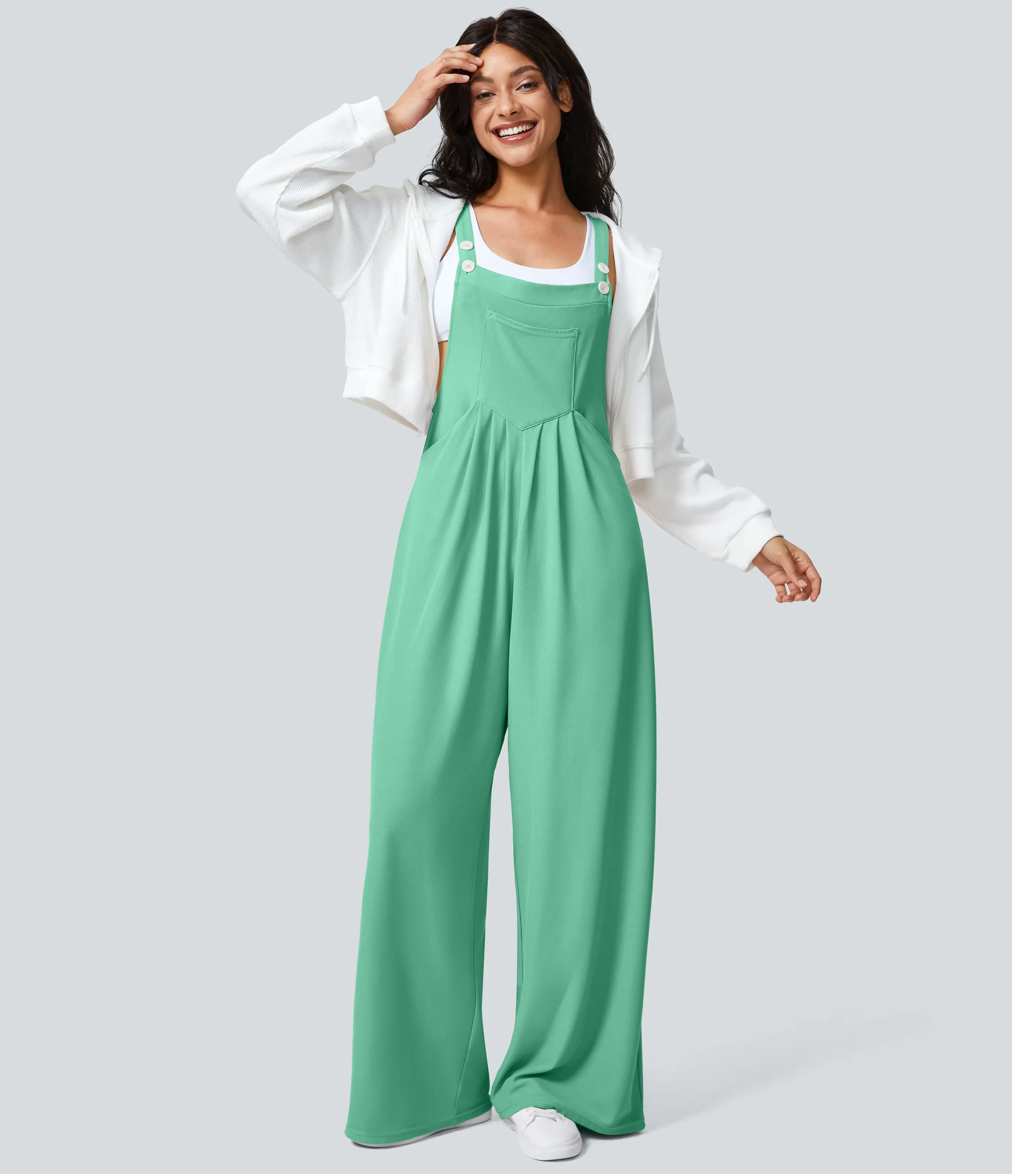 Jumpsuits<HALARA Adjustable Strap Button Multiple Pockets Waffle Casual Overalls