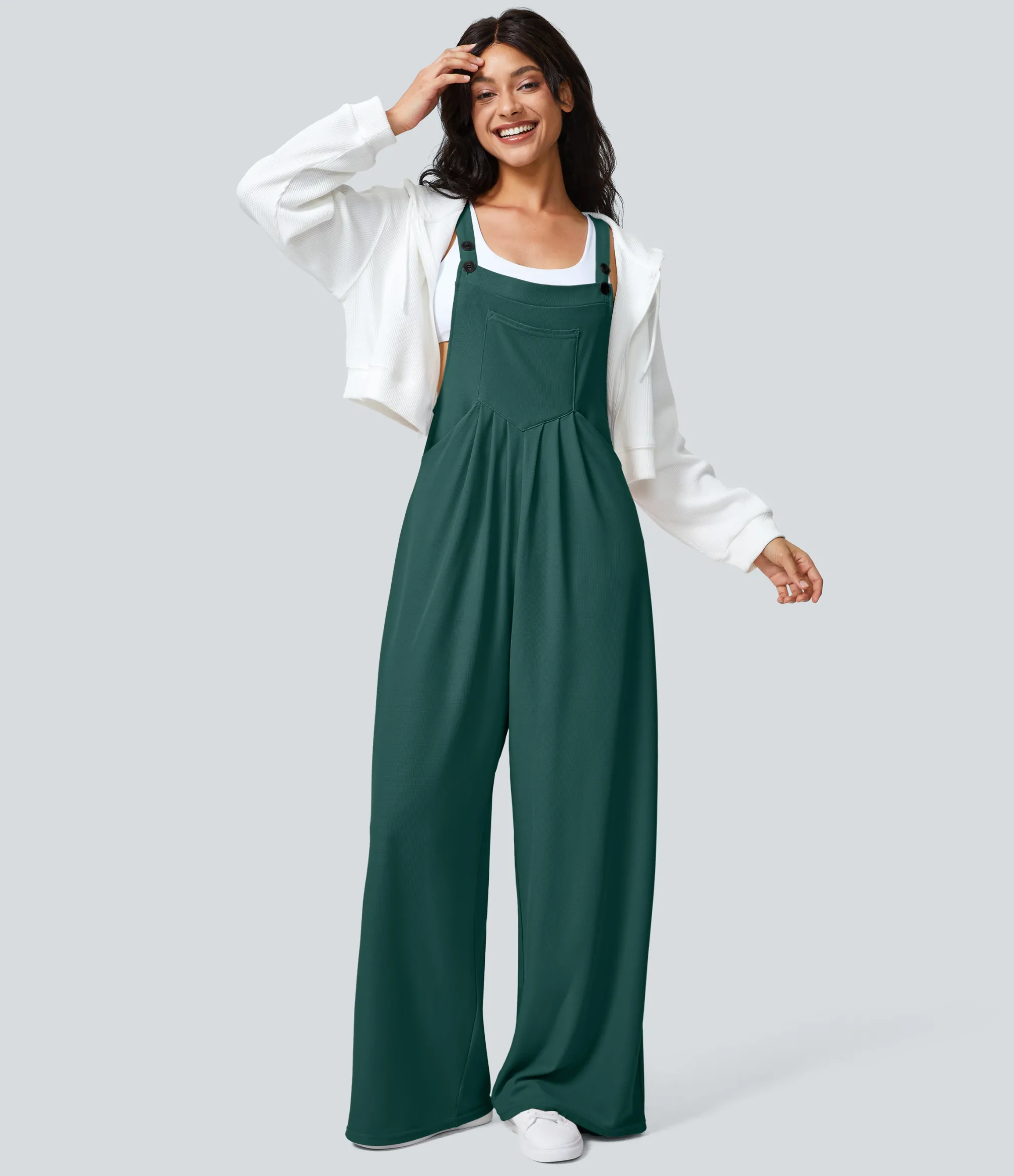 Jumpsuits<HALARA Adjustable Strap Button Multiple Pockets Waffle Casual Overalls