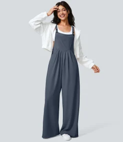 Jumpsuits<HALARA Adjustable Strap Button Multiple Pockets Waffle Casual Overalls