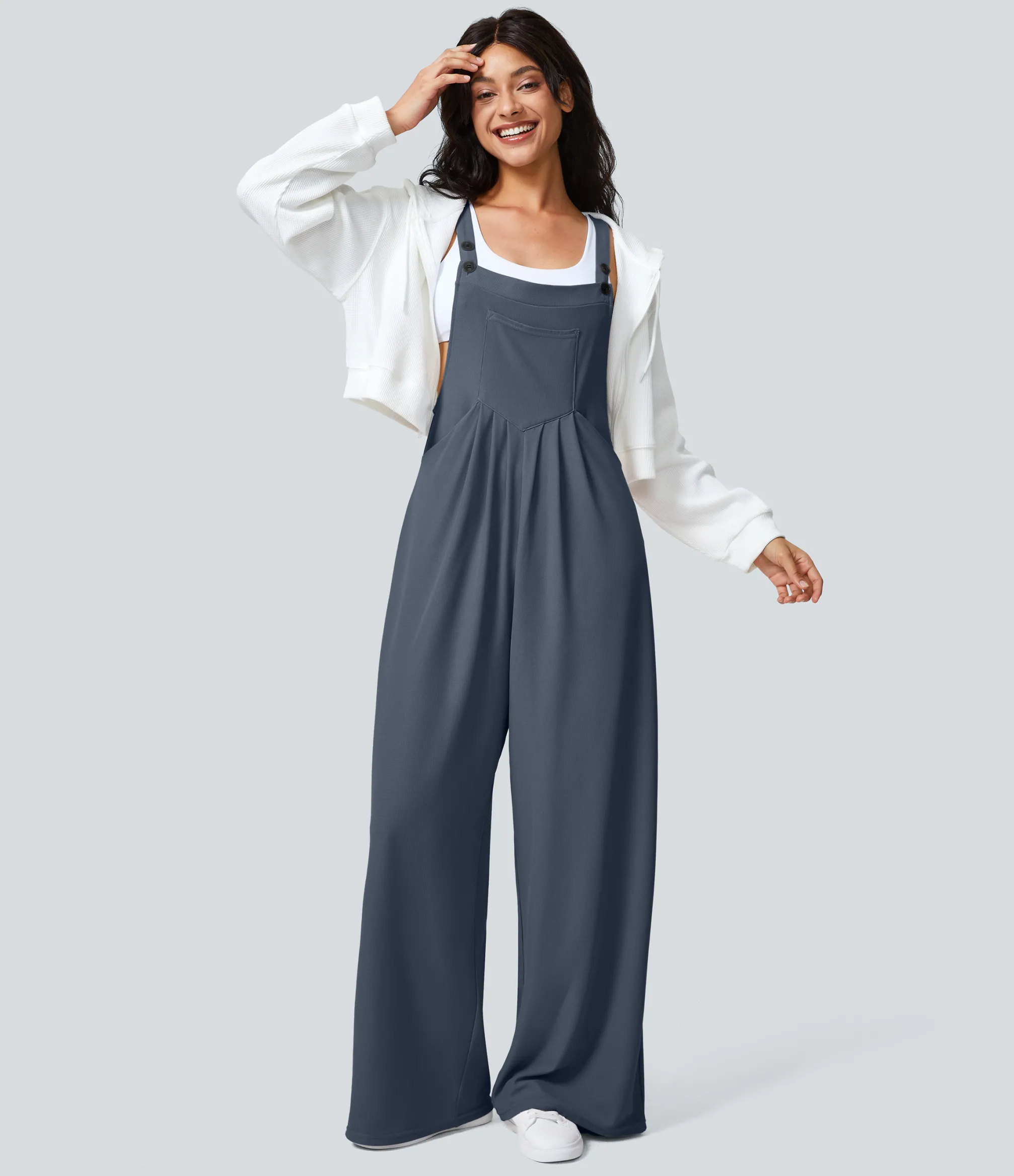 Jumpsuits<HALARA Adjustable Strap Button Multiple Pockets Waffle Casual Overalls