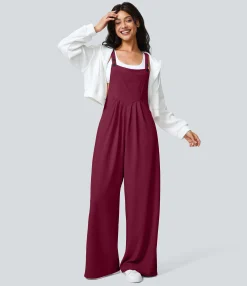 Jumpsuits<HALARA Adjustable Strap Button Multiple Pockets Waffle Casual Overalls