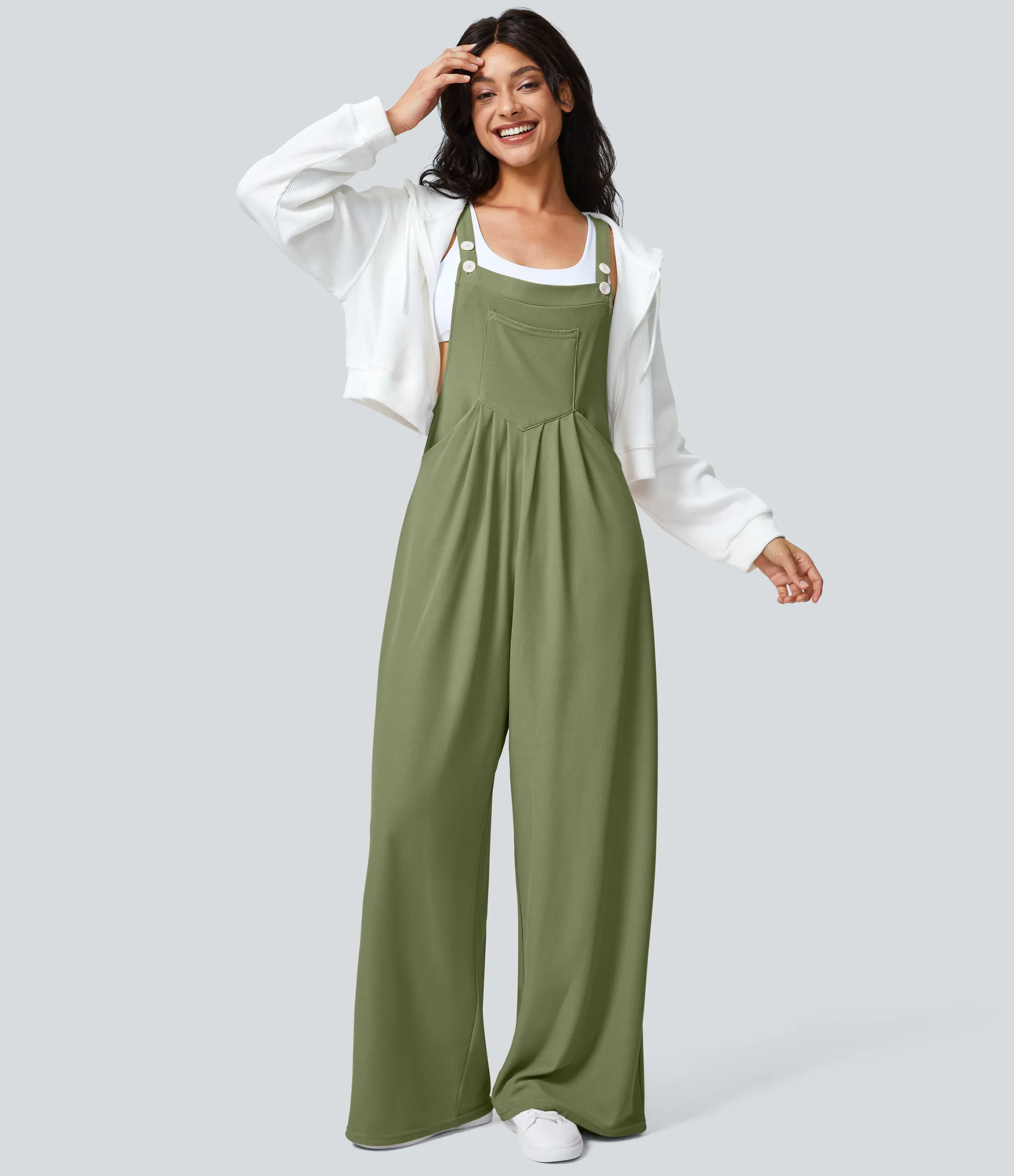 Jumpsuits<HALARA Adjustable Strap Button Multiple Pockets Waffle Casual Overalls
