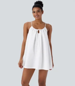 Mini Dresses|Dresses<HALARA Adjustable Tie Neck Cut Out Stripe Mini Lounge Slip Dress