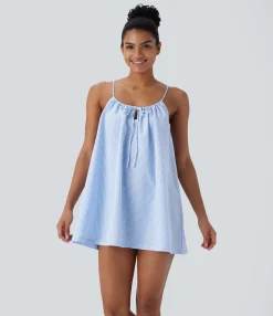 Mini Dresses|Dresses<HALARA Adjustable Tie Neck Cut Out Stripe Mini Lounge Slip Dress