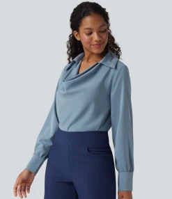 Shirts Blouses|Shirts & Blouses<HALARA Anti-Wrinkle Cowl Neck Long Sleeve Work Shirt