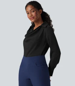 Shirts Blouses|Shirts & Blouses<HALARA Anti-Wrinkle Cowl Neck Long Sleeve Work Shirt