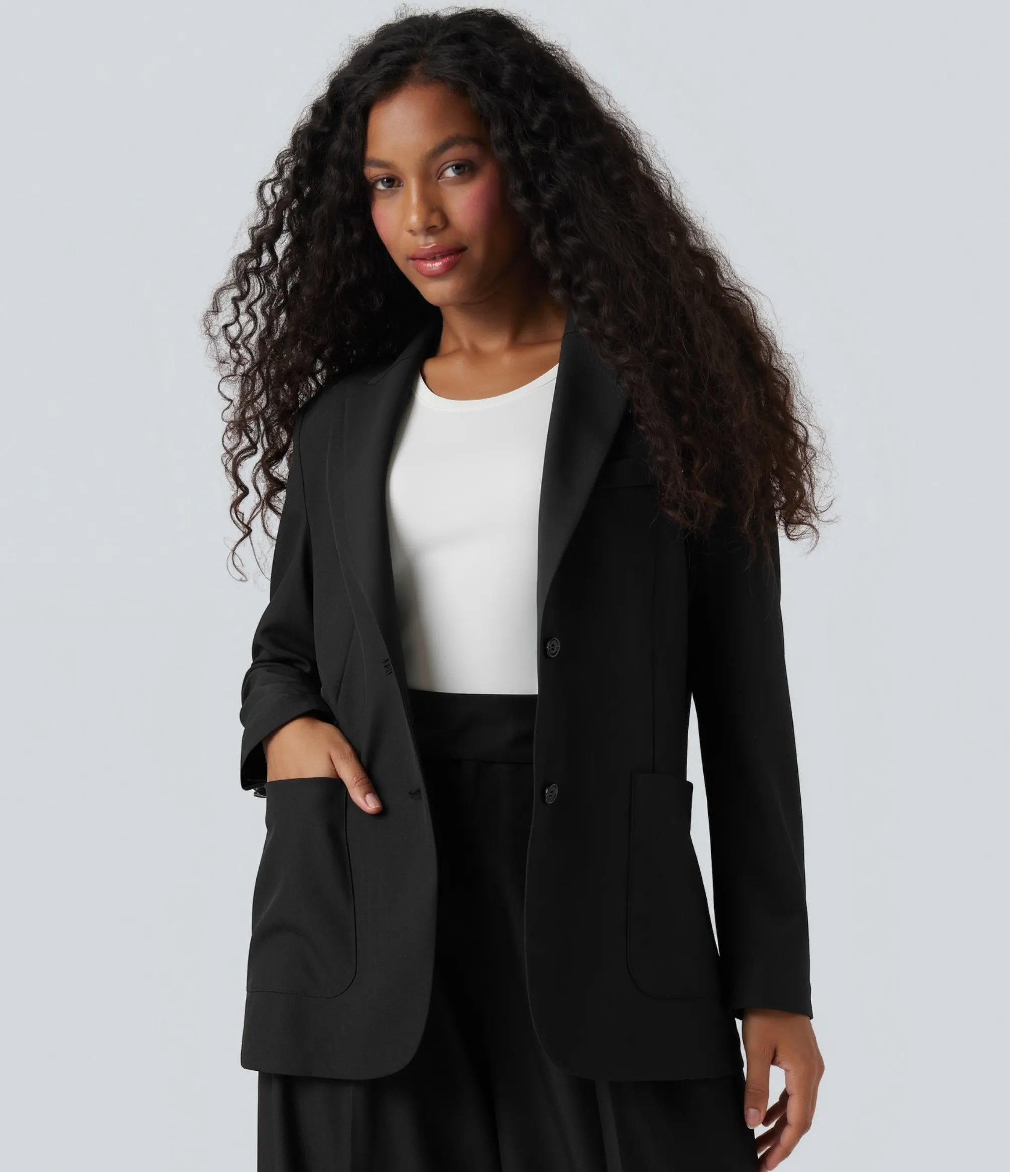 Jackets & Outerwear<HALARA Anti-Wrinkle Notched Collar Long Sleeve Work Linen-Feel Blazer with Pockets