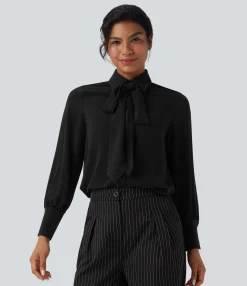 Shirts Blouses|Casual Tops<HALARA Anti-wrinkle Tie Neck Long Sleeve Casual Chiffon Shirt