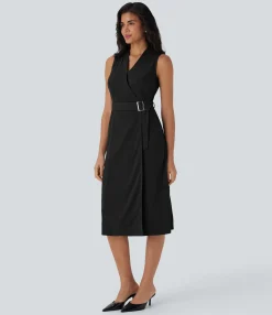 Maxi & Midi Dresses|Dresses<HALARA Anti-Wrinkle V Neck Sleeveless Wrapped Belted Midi Travel Dress with Pockets
