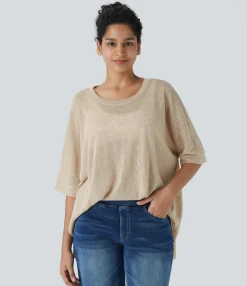 Casual Tops<HALARA Asymmetric Hem Sheer Oversize Casual Top