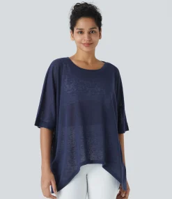 Casual Tops<HALARA Asymmetric Hem Sheer Oversize Casual Top