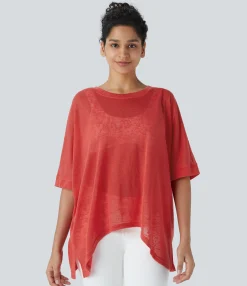 Casual Tops<HALARA Asymmetric Hem Sheer Oversize Casual Top