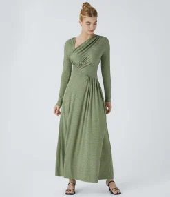 Dresses|Maxi & Midi Dresses<HALARA Asymmetric Neck Long Sleeve Pocket Flowy Maxi Casual Dress
