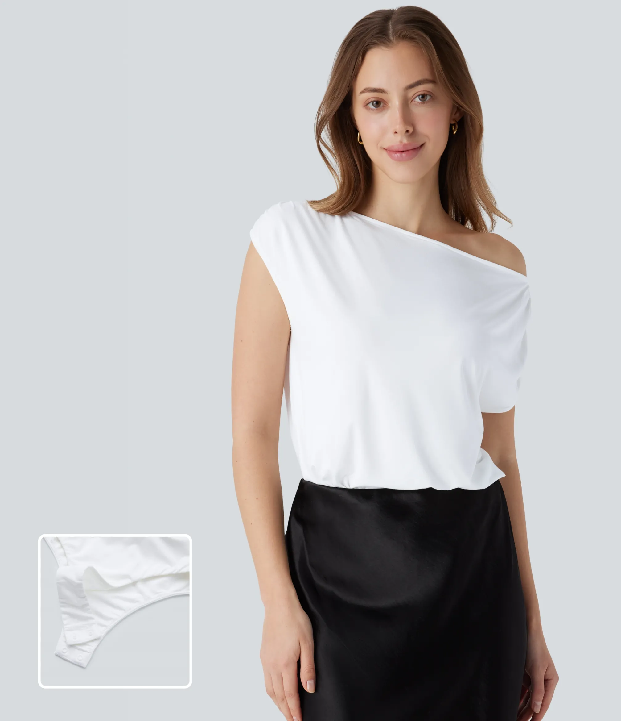 Bodysuits<HALARA Asymmetrical Neck Ruched Work Bodysuit