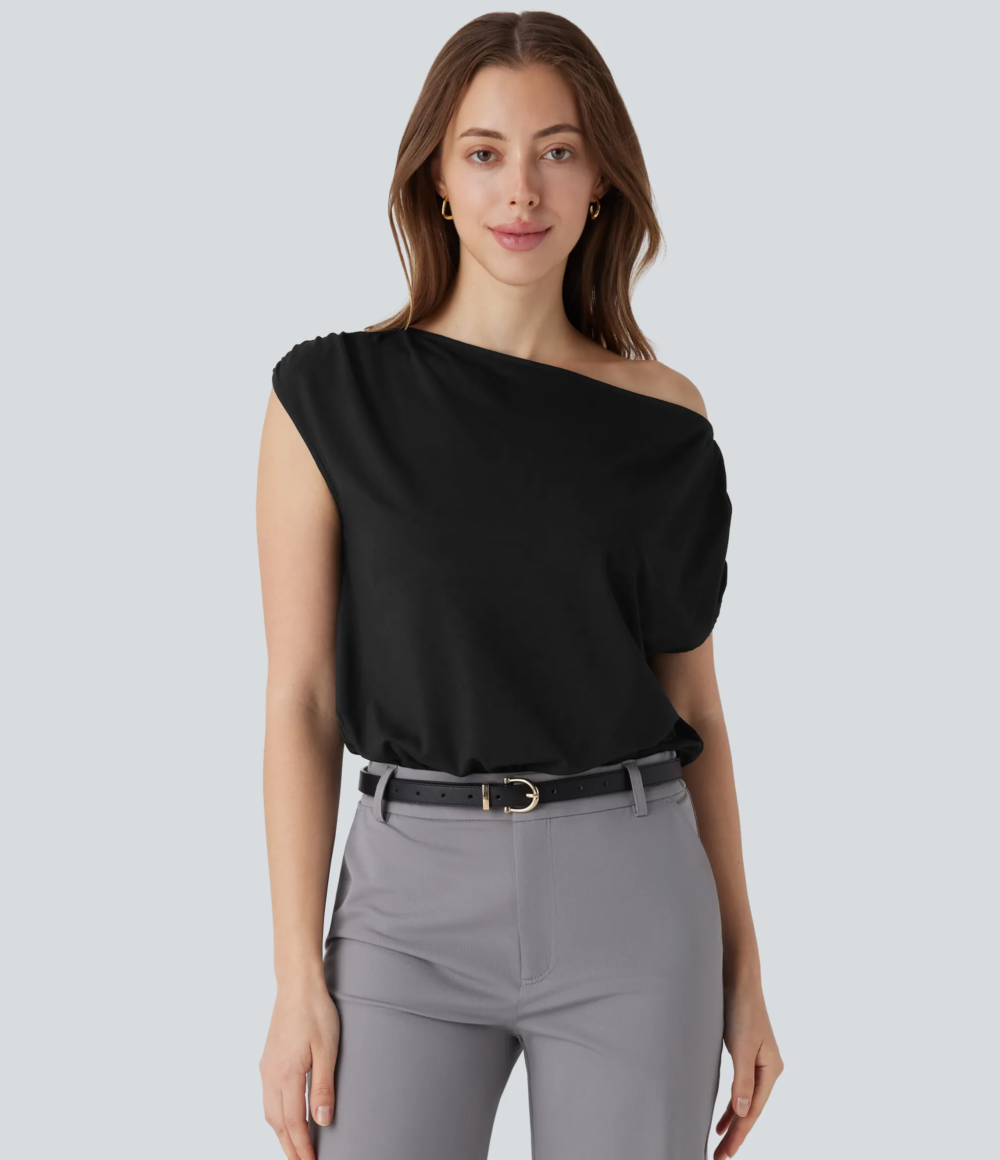 Bodysuits<HALARA Asymmetrical Neck Ruched Work Bodysuit