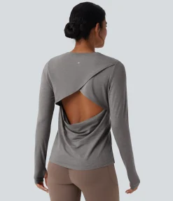 Sports Tops|Sports Tops<HALARA Backless Long Sleeve Thumb Hole Yoga Sports Top