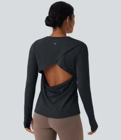 Sports Tops|Sports Tops<HALARA Backless Long Sleeve Thumb Hole Yoga Sports Top