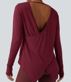Sports Tops|Sports Tops<HALARA Backless Thumb Hole High Low Yoga Sports Top