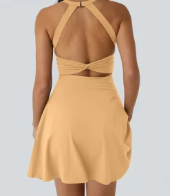 Mini Dresses|Active Dresses<HALARA Backless Twisted Flare Dance Active Dress-Longer Length-Easy Peezy Edition