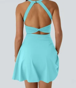 Mini Dresses|Active Dresses<HALARA Backless Twisted Flare Dance Active Dress-Longer Length-Easy Peezy Edition