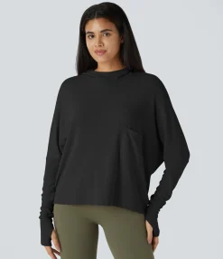 Sweatshirts & Hoodies<HALARA Batwing Sleeve Thumb Hole Pocket Thermal Casual Hoodie
