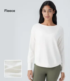 Yoga Tops|Sports Tops<HALARA Boat Neck Long Sleeve Curved Hem Fleece Yoga Sports Top