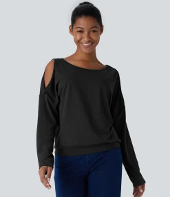 Casual Tops<HALARA Boat Neck Long Sleeve Cut Out Relaxed Casual Top