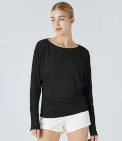 Casual Tops<HALARA Boat Neck Long Sleeve Ruched Casual Top