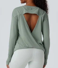 Sports Tops|Sports Tops<HALARA Boat Neck Long Sleeve Thumb Hole Cut Out Quick Dry Yoga Sports Top