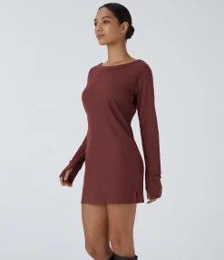 Sweatshirts & Hoodies<HALARA Boat Neck Raglan Sleeve Thumb Hole Hem Waffle Casual Sweatshirt Dress
