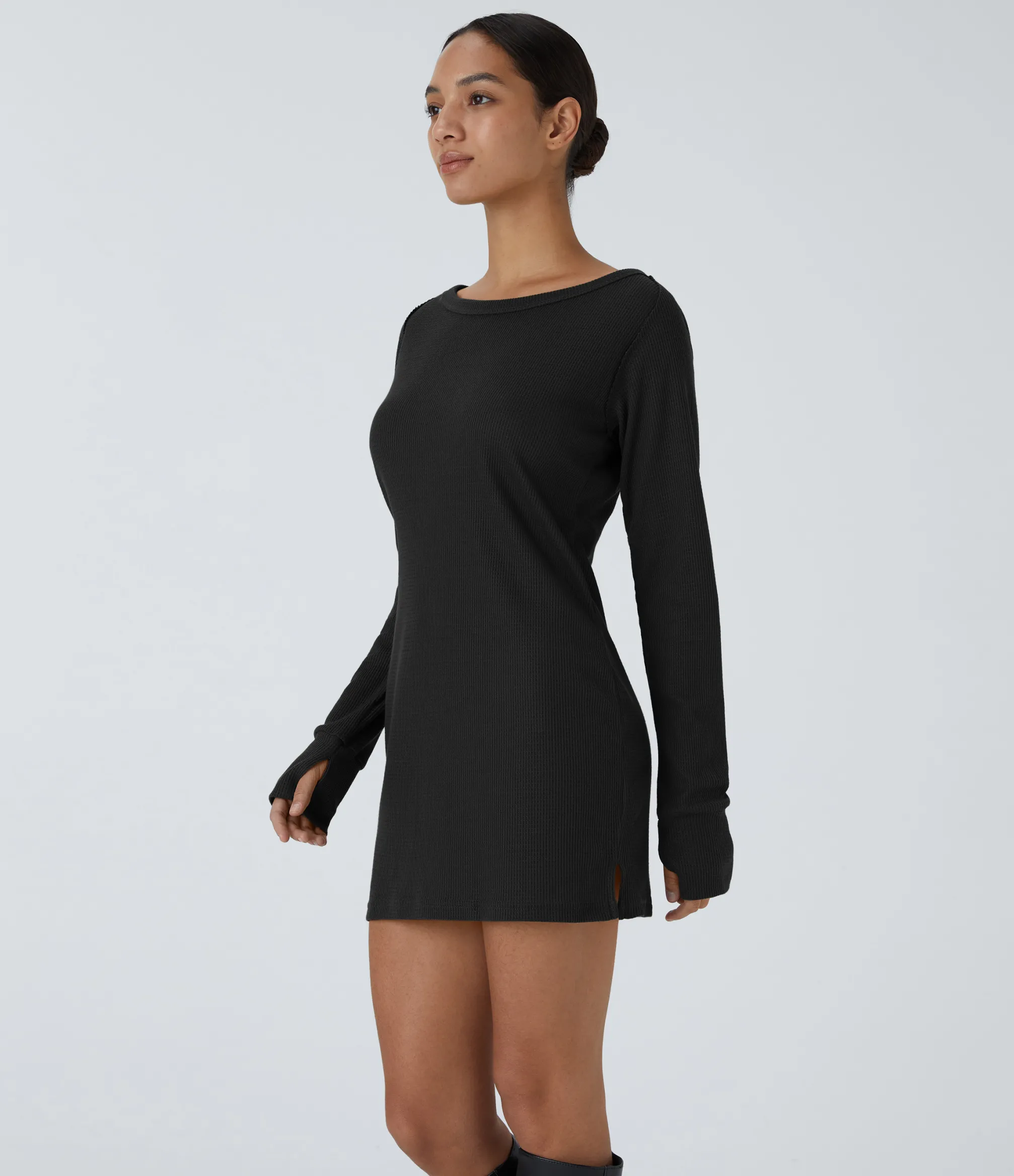 Sweatshirts & Hoodies<HALARA Boat Neck Raglan Sleeve Thumb Hole Hem Waffle Casual Sweatshirt Dress