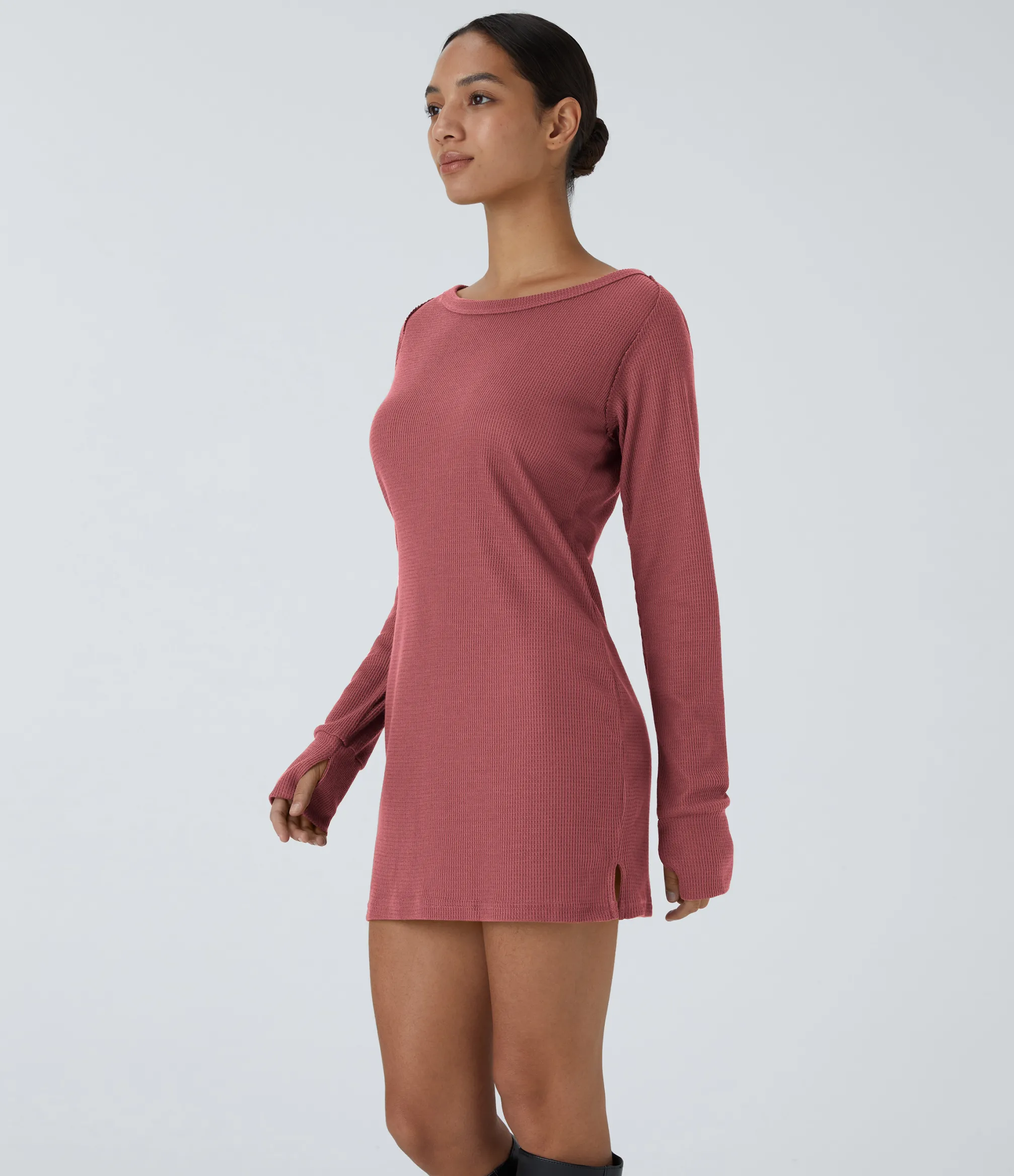 Sweatshirts & Hoodies<HALARA Boat Neck Raglan Sleeve Thumb Hole Hem Waffle Casual Sweatshirt Dress