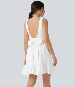 Mini Dresses|Dresses<HALARA Boat Neck Scoop Back Bow Mini Dress