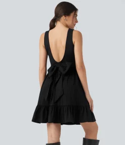 Mini Dresses|Dresses<HALARA Boat Neck Scoop Back Bow Mini Dress