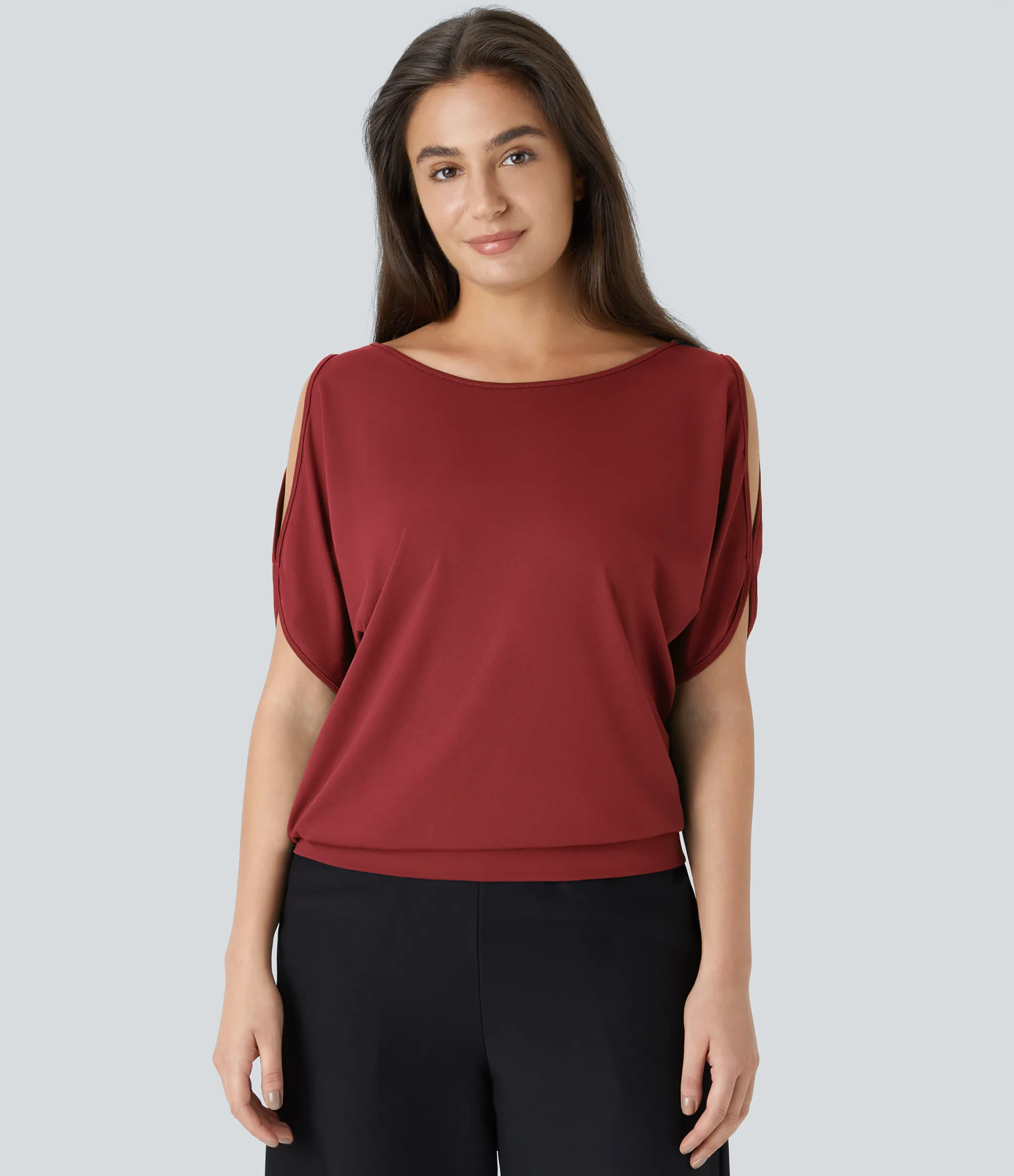Casual Tops|T-Shirts<HALARA Boat Neck Short Sleeve Cut Out Casual T-Shirt