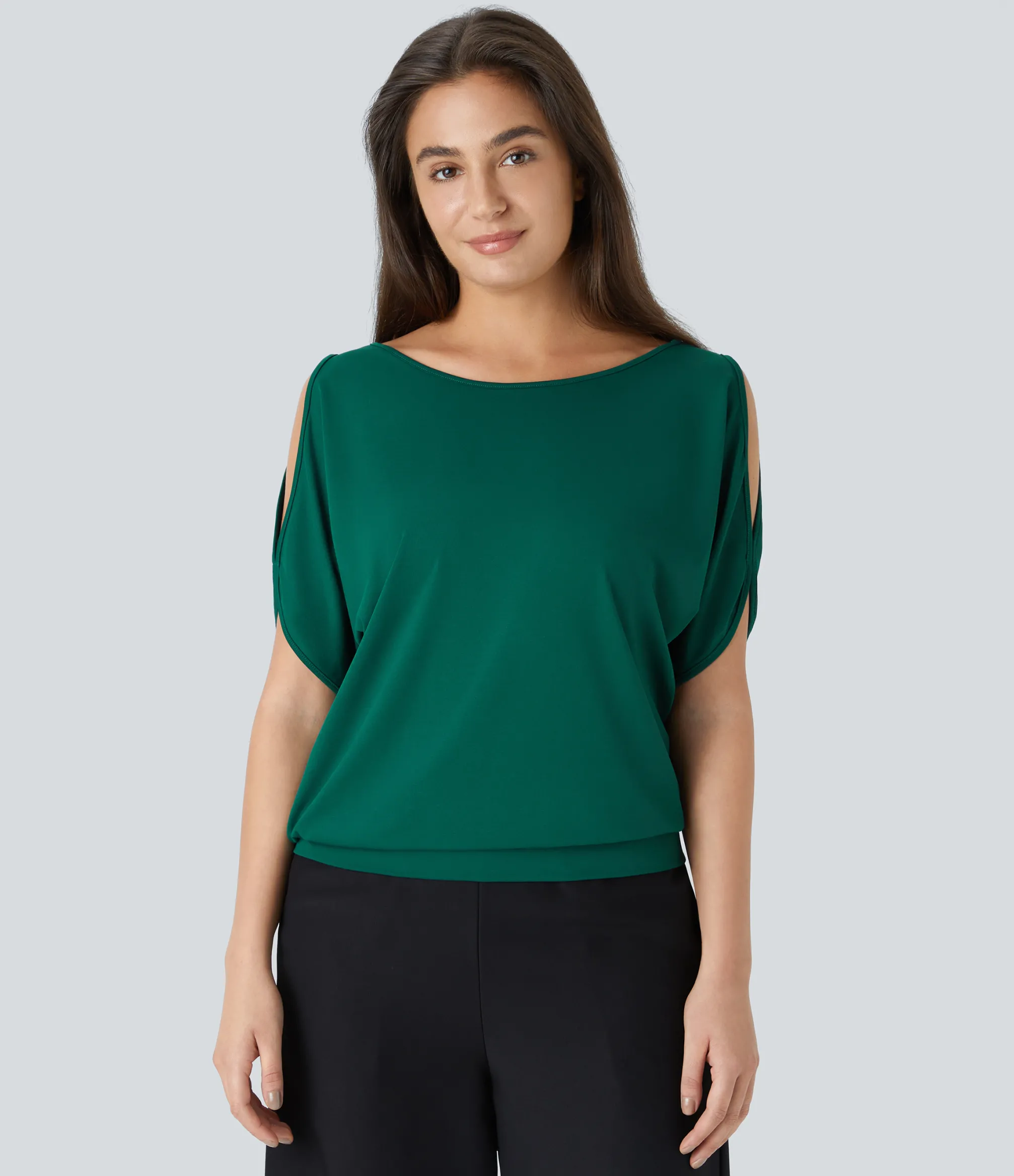 Casual Tops|T-Shirts<HALARA Boat Neck Short Sleeve Cut Out Casual T-Shirt