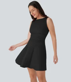 Mini Dresses|Dresses<HALARA Boat Neck Sleeveless Ruched Flowy Mini Casual Dress