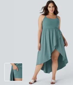 Flowy Dresses|Plus Size<HALARA Breezeful™ Asymmetric Crossover Hem 2-Piece Pocket Flowy Midi Quick Dry Casual Plus Size Dress