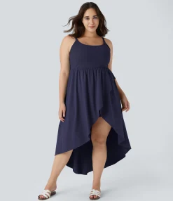Flowy Dresses|Plus Size<HALARA Breezeful™ Asymmetric Crossover Hem 2-Piece Pocket Flowy Midi Quick Dry Casual Plus Size Dress