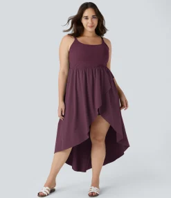 Flowy Dresses|Plus Size<HALARA Breezeful™ Asymmetric Crossover Hem 2-Piece Pocket Flowy Midi Quick Dry Casual Plus Size Dress