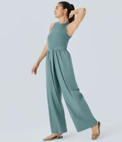 Jumpsuits<HALARA Breezeful™ Back Sleeveless Tie Pocket Wide Leg Quick Dry Casual Jumpsuit