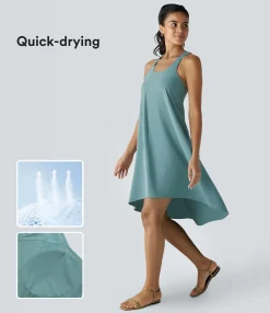 Flowy Dresses|Maxi & Midi Dresses<HALARA Breezeful™ Backless Racerback Side Pocket High Low Flowy Midi Quick Dry Casual Dress
